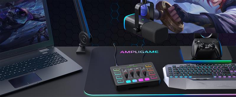 Product Introduction of FIFINE Gaming Audio Mixer with XLR Cable Bundle. Streaming RGB PC Mixer with Microphone Cable. XLR Interface. Volume Faders. Mute Button. Computer Mic for Recording/Podcast/Vocal/Game Voice 16