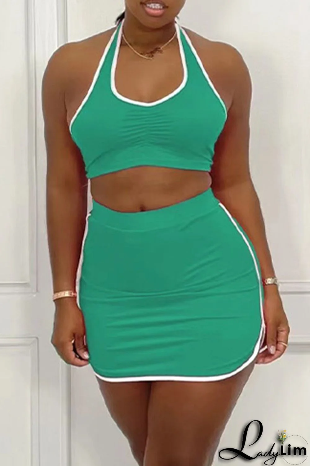 Orange Sexy Casual Solid Patchwork Backless Halter Sleeveless Two Pieces