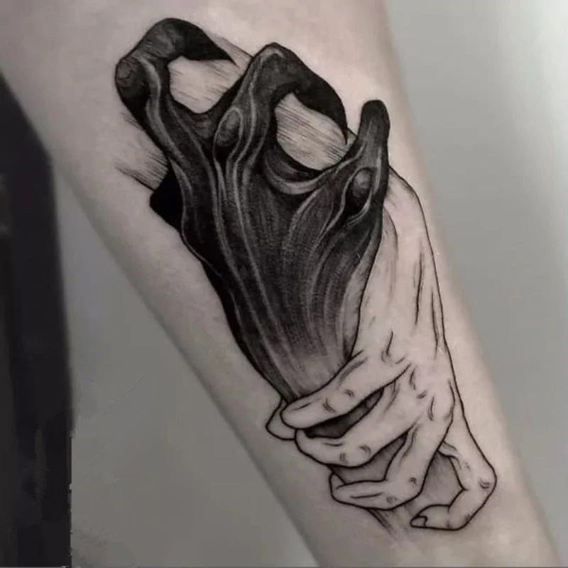 Waterproof Temporary Tattoo Sticker Black Demon Hand Shake Hands Flash Tatoo Fake Tatto Arm Leg Body Art for Women Men