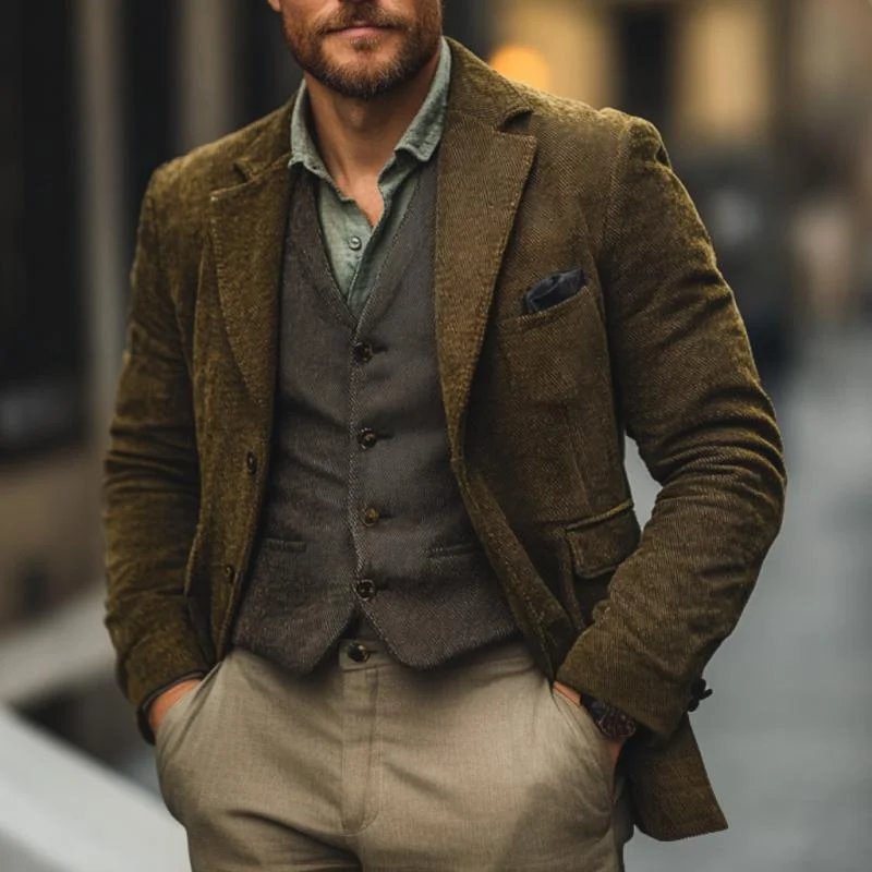 Men's Vintage Corduroy Notch Lapel Single-breasted Slim-fit Blazer