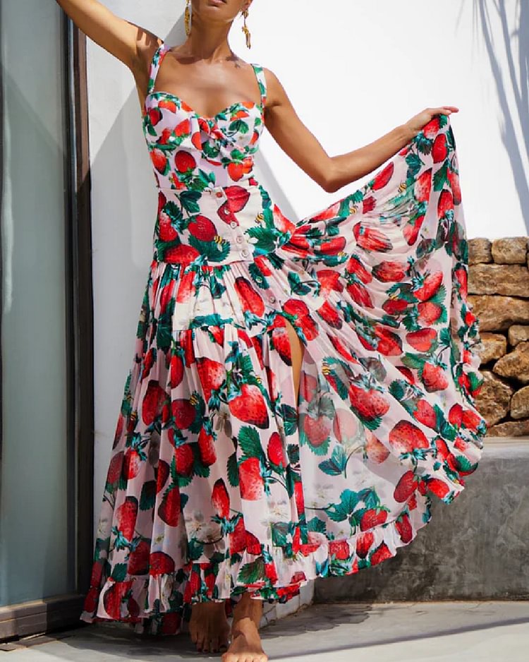 Holiday Floral Print Maxi Dress