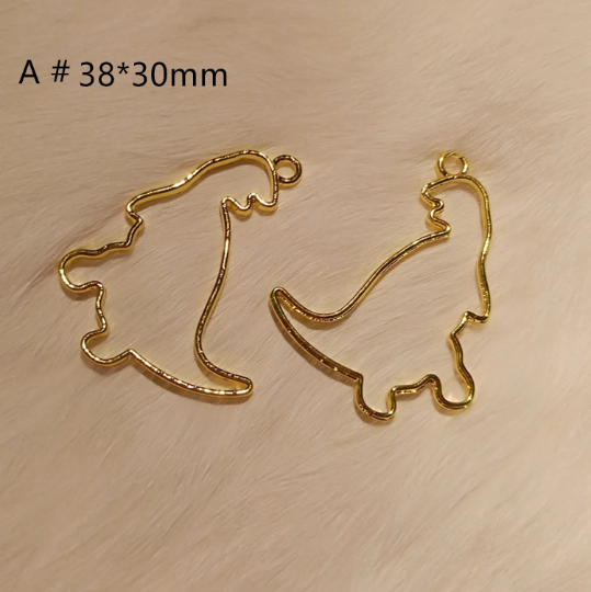 Gold Open Back Bezel Pendant, Jewelry Making Supply,Hollow Kawaii Dinosaurs dino Charm Bezel Setting Cabochon Setting UV Resin Charm pendant