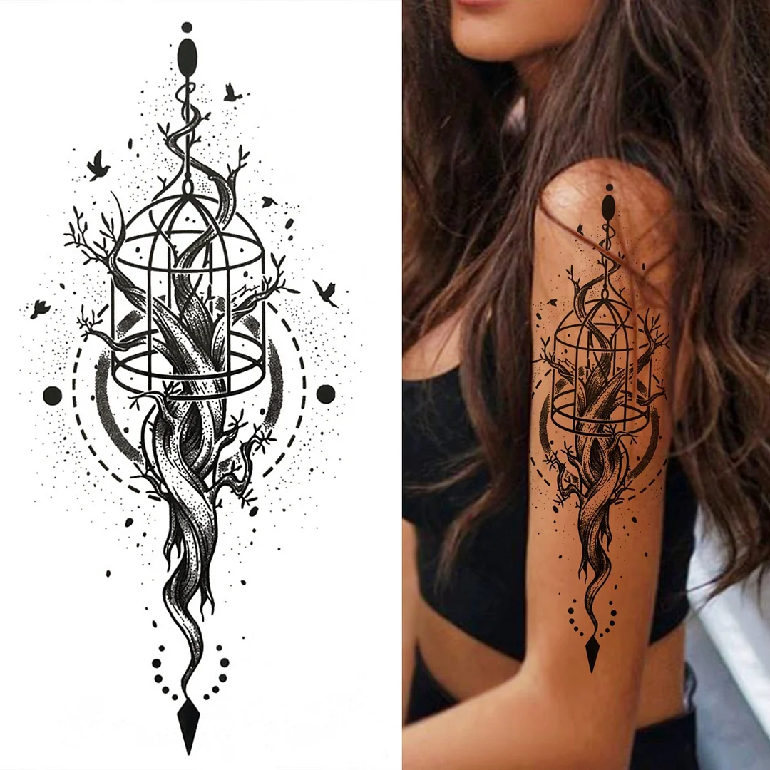 3D Snake Rose Temporary Tattoos For Women Girls Fake Flower Tattoo Sticker Black Death Eaters Dark Mark Mamba Snake Peony Tatoos 515