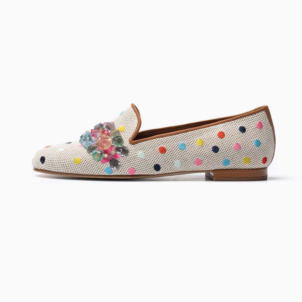 Multicolor Crystal Embellished Polka Dot Slip-On Flats Women's Loafers Nicepairs