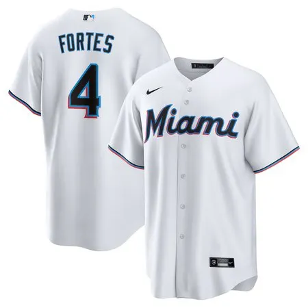 Men's Miami Marlins #4 Nick Fortes  White Home Replica Jersey