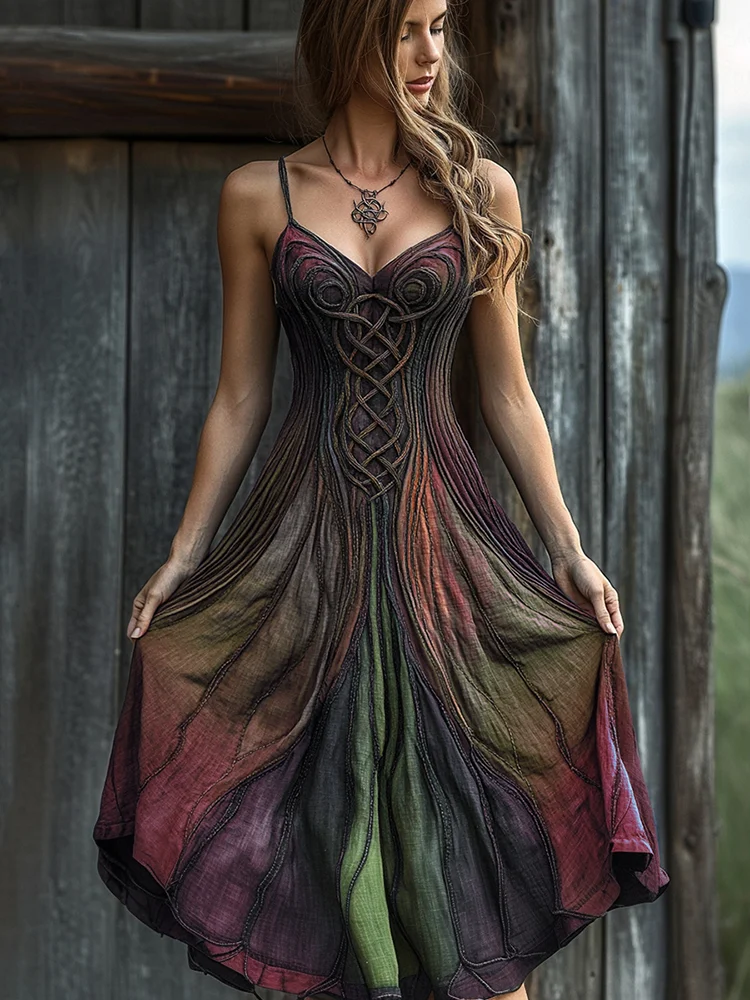 VChics Vintage Celtic Knot Gradient Art Sling Dress