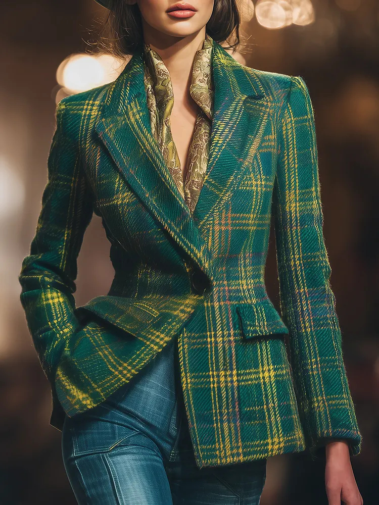 Urban Elegance Retro Plaid Woolen Blazer