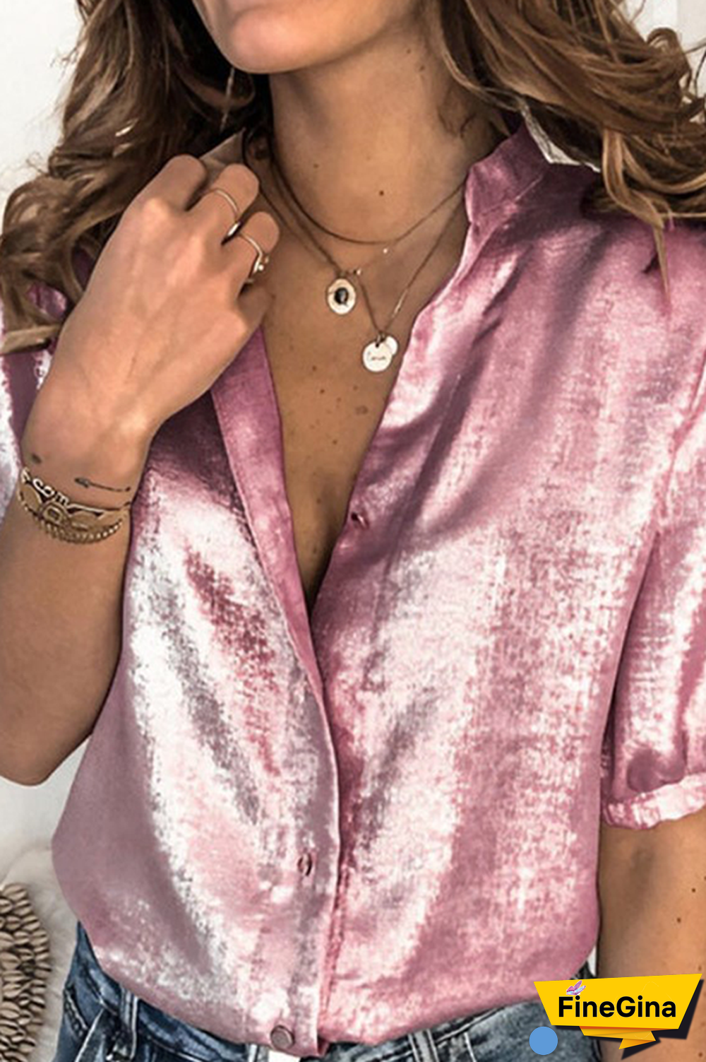 Fashion Casual Solid Split Joint Buckle O Neck Tops（3 Colors）