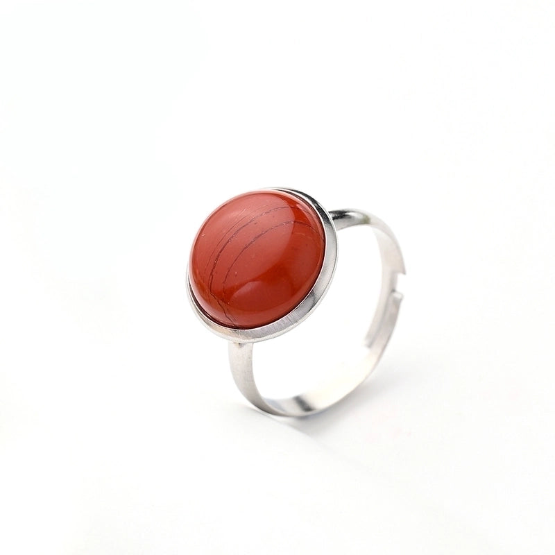 Casual Minimalist Round Spot Solid Color 304 Stainless Steel Natural Stone Opal Polishing Inlay Adjustable Ring