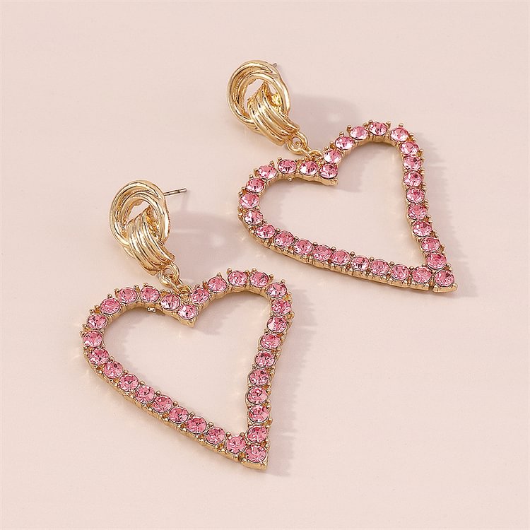 Valentine'S Day Pink Asymmetrical Heart Shape Diamond Earrings  Flycurvy [product_label]