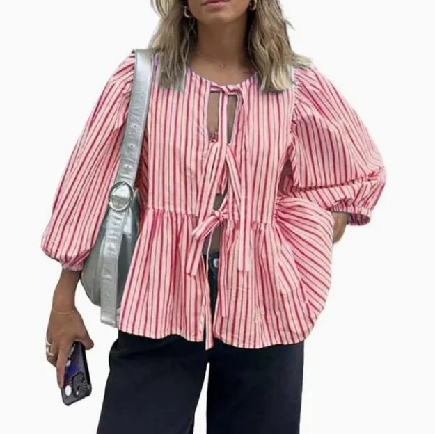 Brownm Brownm Women's Clothing New Fashion Loose Long-Sleeved Plaid Love With Shirt Women