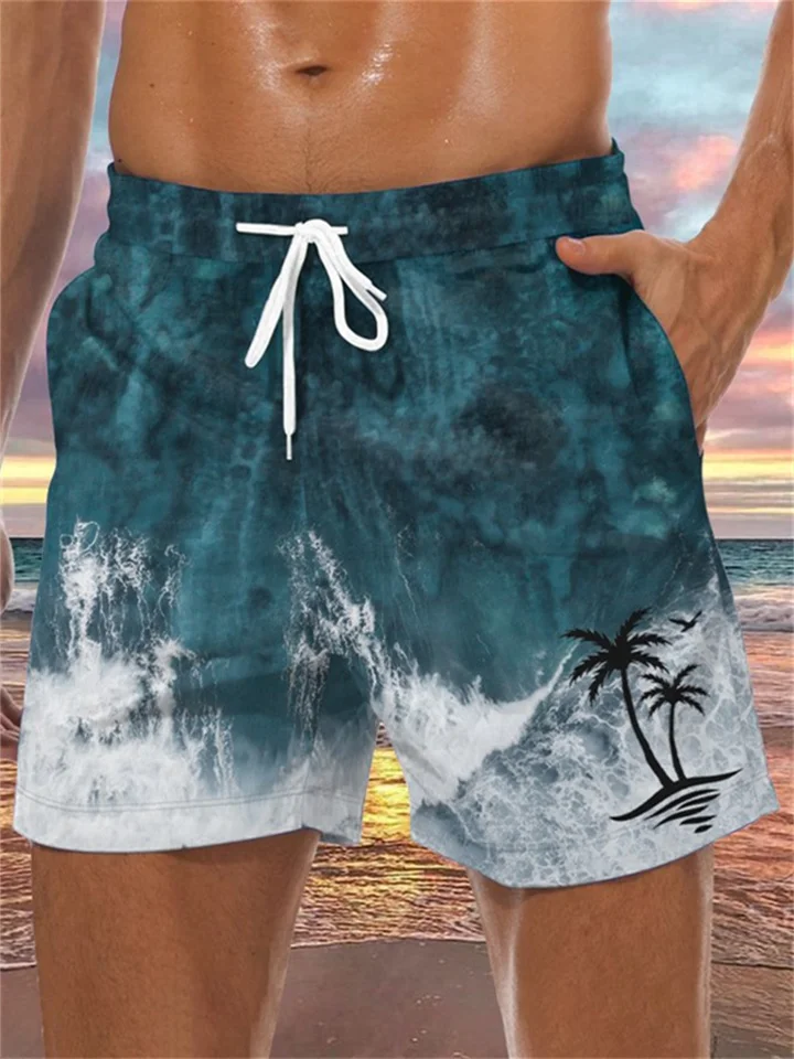 Men's Beach Shorts Saltwater Coconut Tree 3D Print Blue S M L XL 2XL 3XL 4XL 5XL