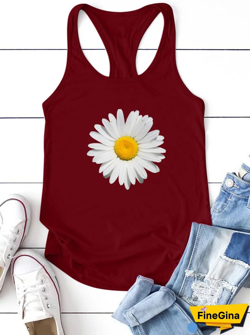 Daisy Printing Tank Top Women Sleeveless Vesr For Ladies Casual Round Neck Tee Shirt Femme Summer 90S Girl Aesthetic Top Clothes
