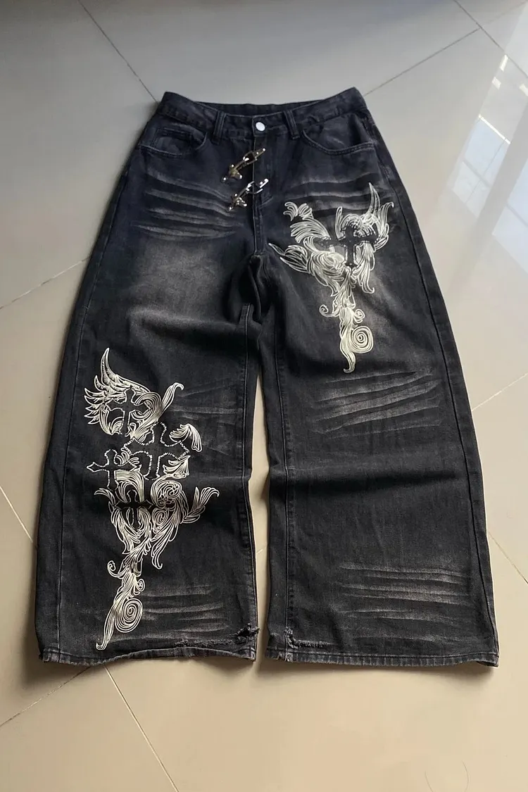 Retro Print Baggy Pants