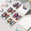 6pcs Diamond Painting Independence Day Flowers Greeting Card with Envelope for Family Friends Holiday Gift Congratulations