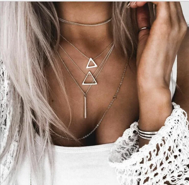 Women plus size clothing Wholesale Cheap Jewelry Simple Vintage Classic Bohemia Alloy Triangle Necklace-Nordswear