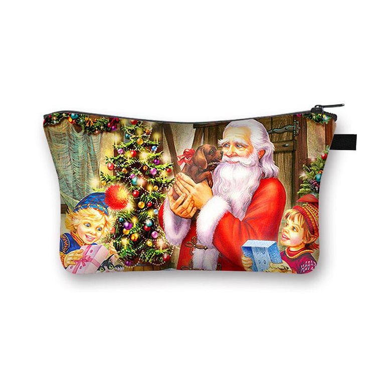 Santa Claus Printed Hand Hold Travel Storage Cosmetic Bag Toiletry Bag