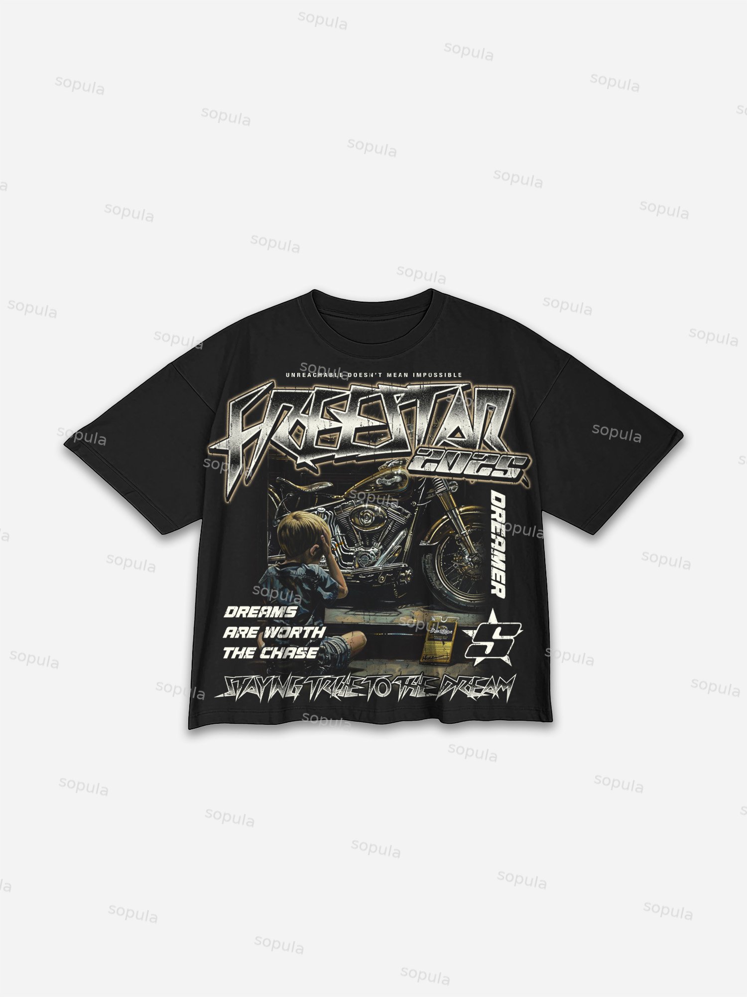 Free Star Chase The Dream Do-over Vintage Biker Graphic Cropped T-shirt - SOPULA
