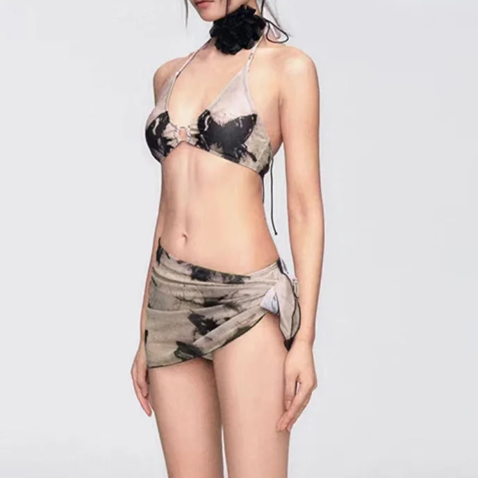 Wongn Wongn New Hot Girl Butterfly Print Bikini Swimsuit Female Three-Piece Holiday Small Chest Gather Together Sexy Swimsuit