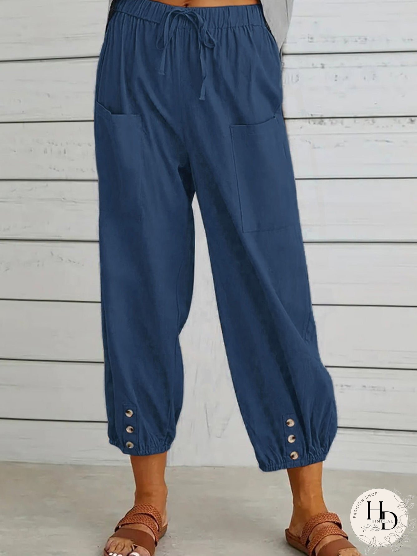 Decorative Button Cropped Pants