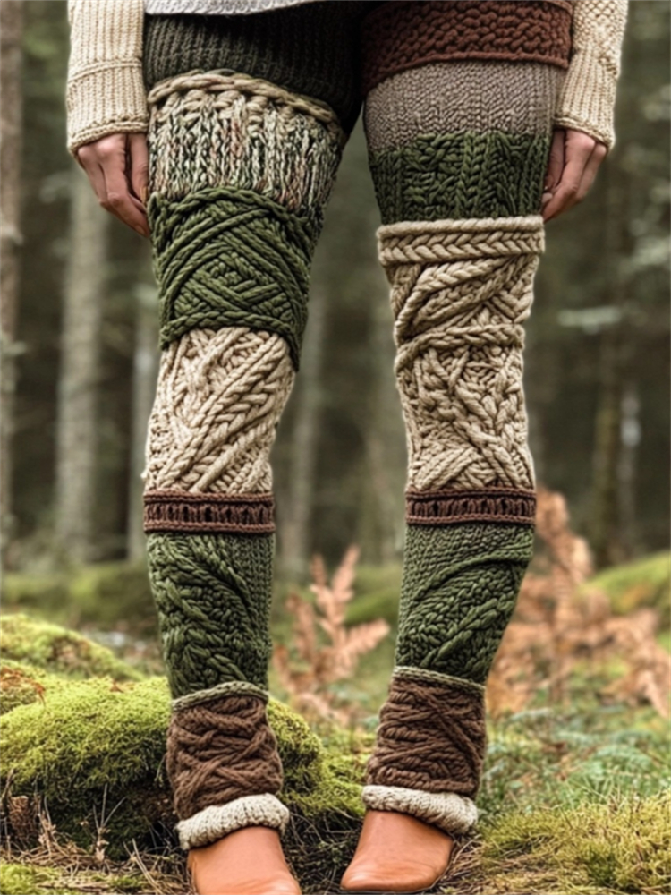 Comstylish Nature Tree Inspired Celtic Patchwork Cozy Knit Leggings