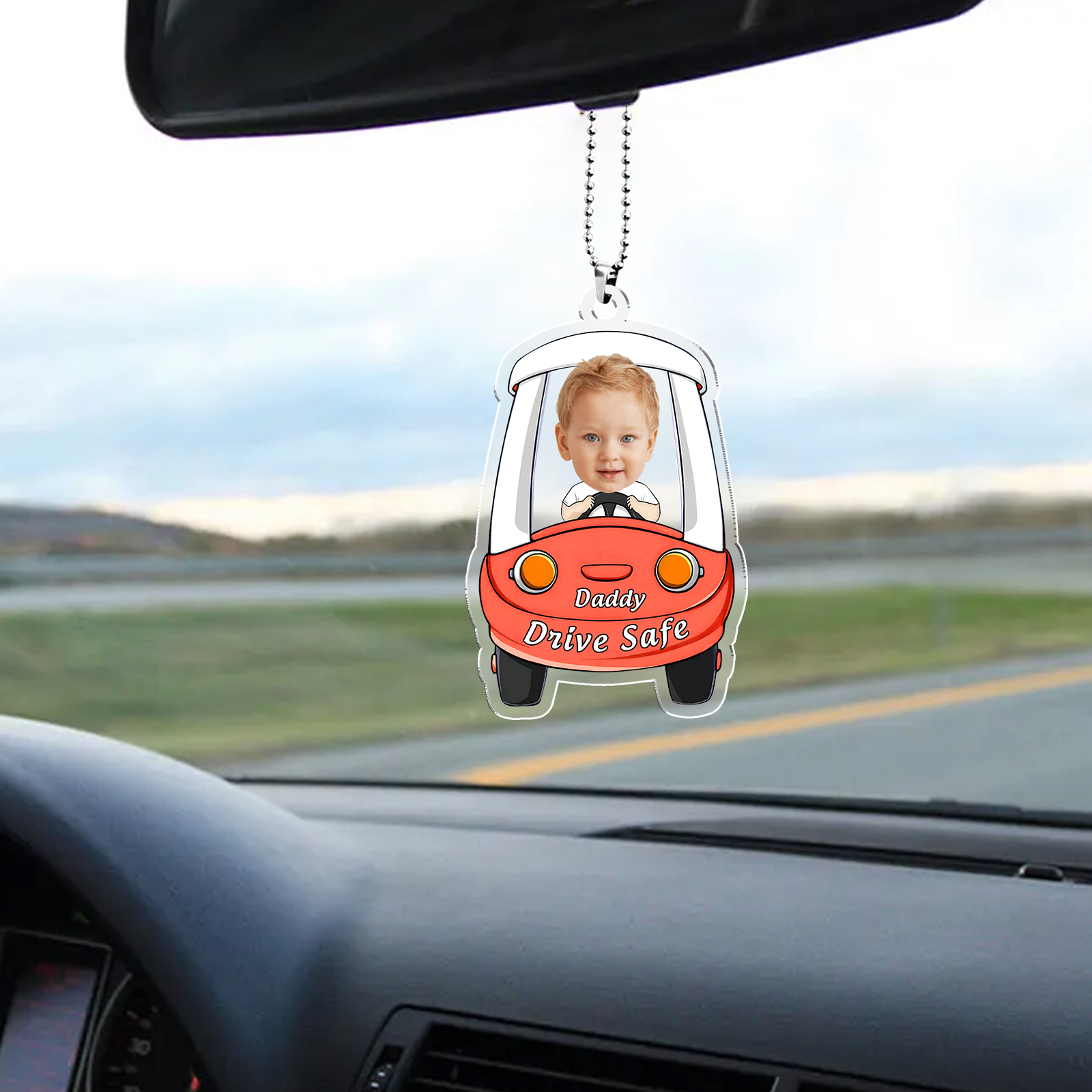 Personalised Car Acrylic Hanging Ornament Custom Photo & Text & Name Keychain Pedant Gift for Family-Jessemade AU