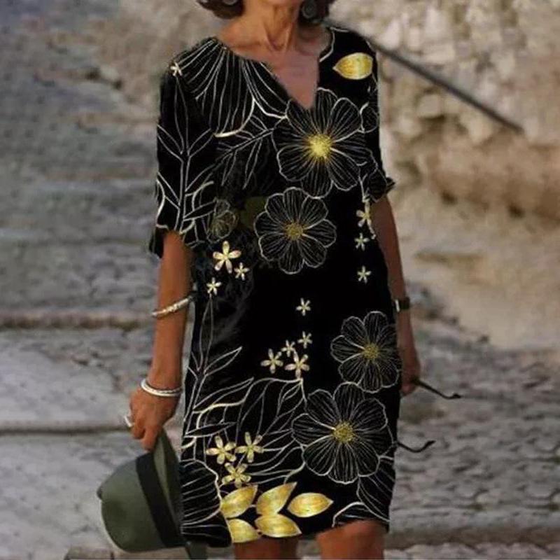  thdmladies Medium Sleeve  Print Dress thedmladies