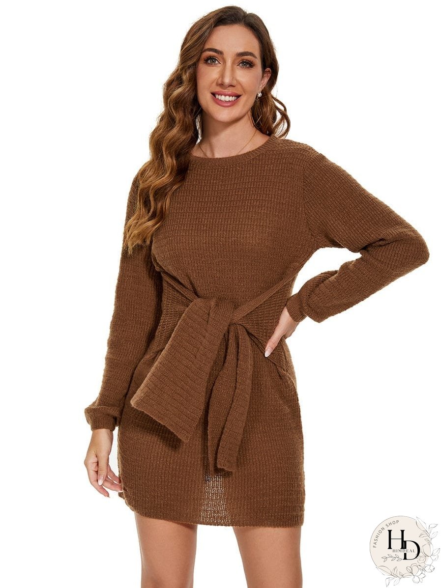 Fishtail Silhouette Sweater Dress With Belt