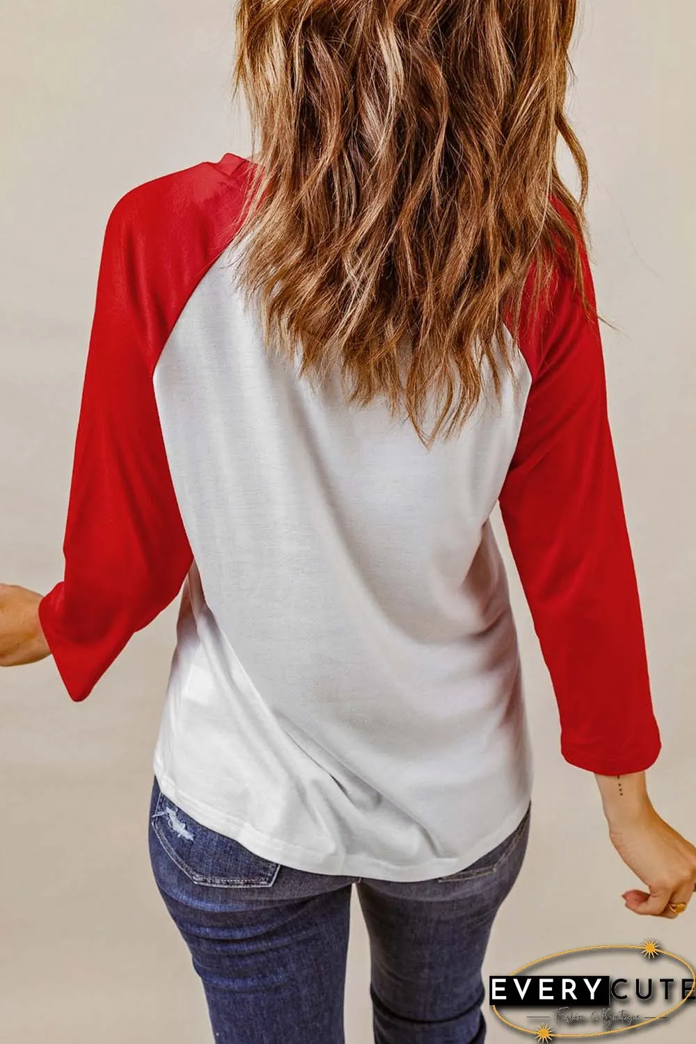 Red Make AMERICA COWBOY again Graphic Raglan Sleeve Top