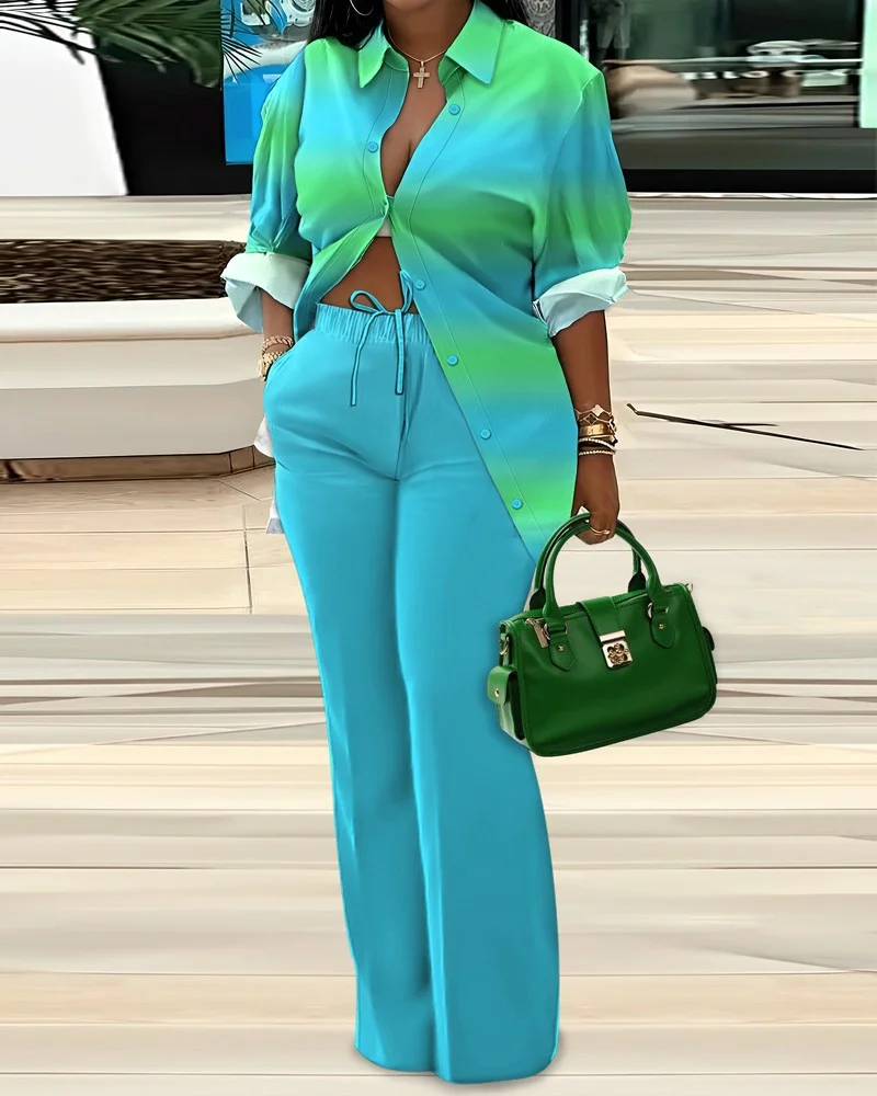 Uveng Uveng Women's Autumn And Winter 2024 New Long-Sleeved Shirt Printed Trousers Two Sets