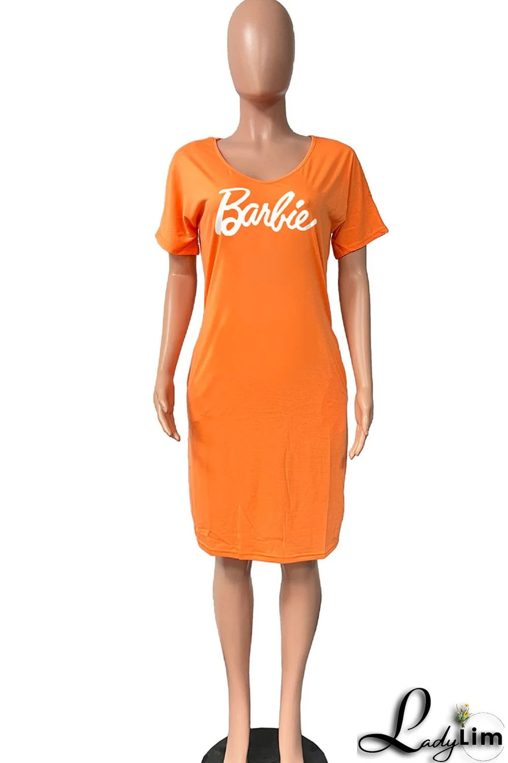 Pink Casual Print Patchwork V Neck Straight Dresses