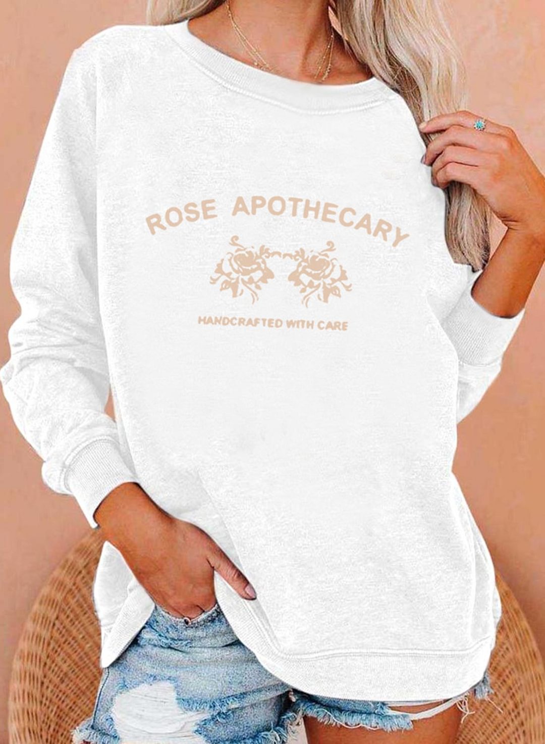 Women's Rose Apothecary Print Sweatshirts Rose Print Long Sleeve Round ...