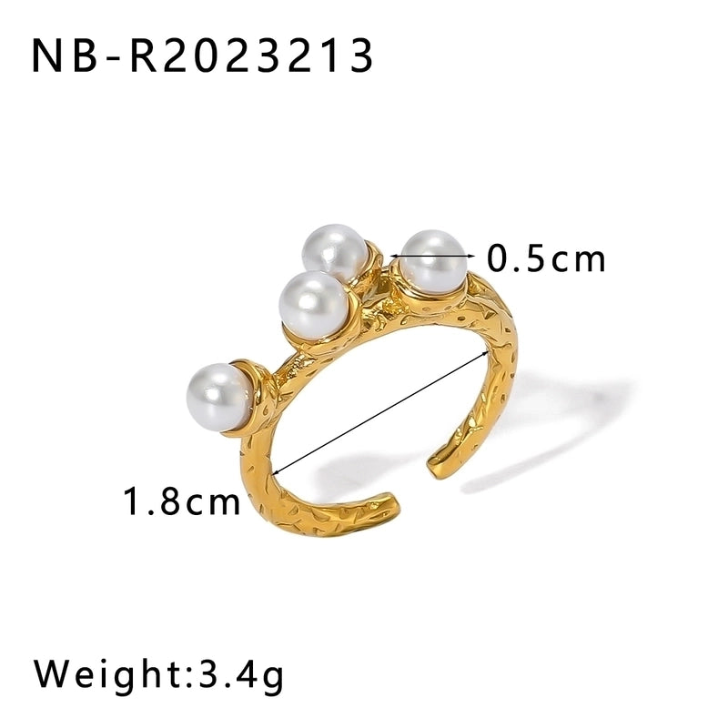 Vintage Style Modern Style Minimalist Geometric 304 Stainless Steel Artificial Pearls 18K Gold Plated Irregular Open Rings
