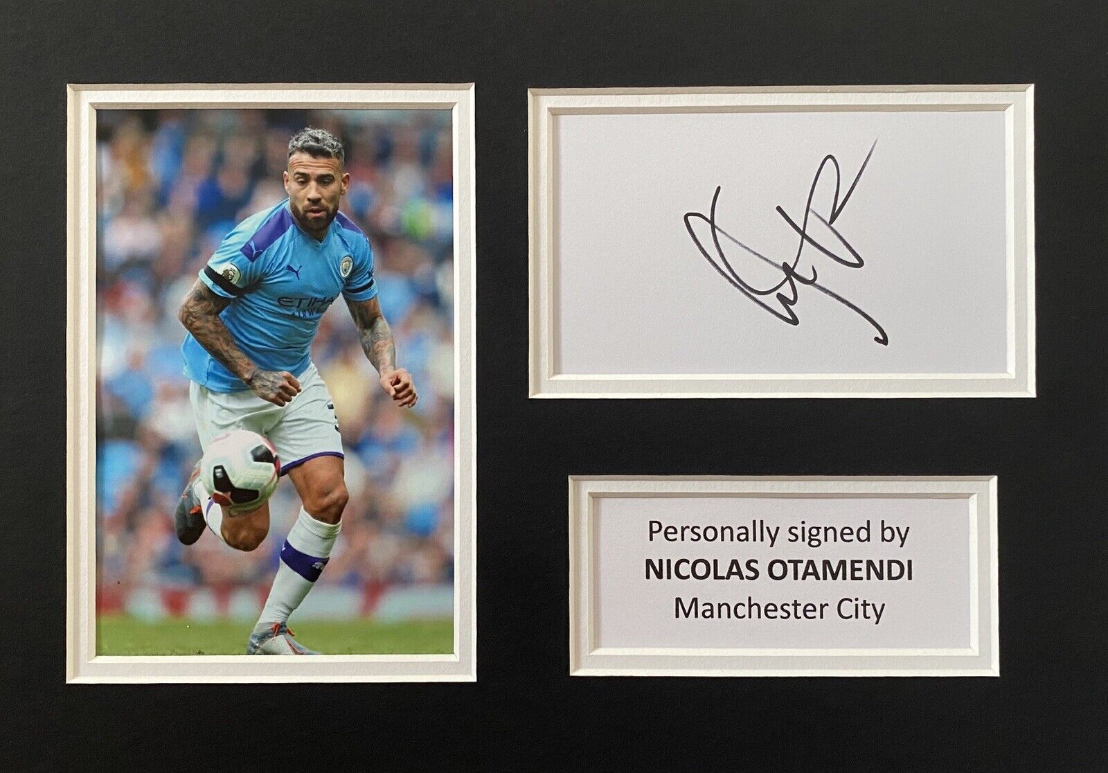 Nicolas Otamendi Hand Signed White Card In A4 Manchester City Frame Display