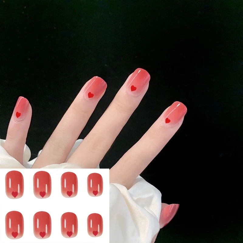 Short Nail with Design Nude Pink Color Square Head Full Cover Nail Art Tips Women Nail Decorative Christmas Press On Nail Tips-Nail Inspo