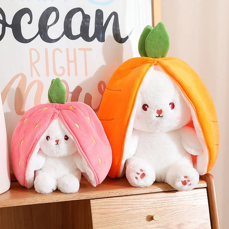 🍓Strawberry Bunny Transformed into Little Rabbit🎀 Fruit Doll Plush Toy🐰