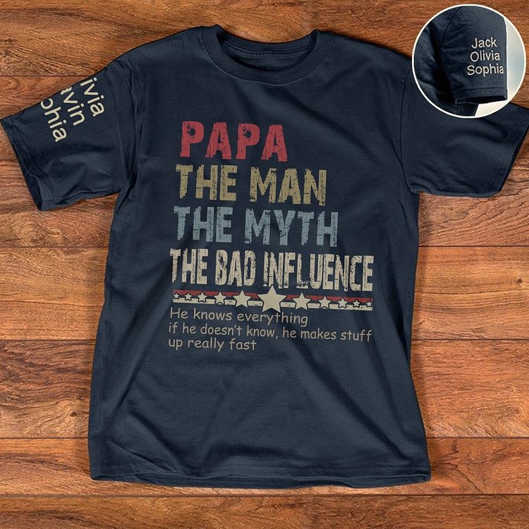 Custom Papa Shirt 👑 | The Man The Myth The Bad Influence Personalized Gift