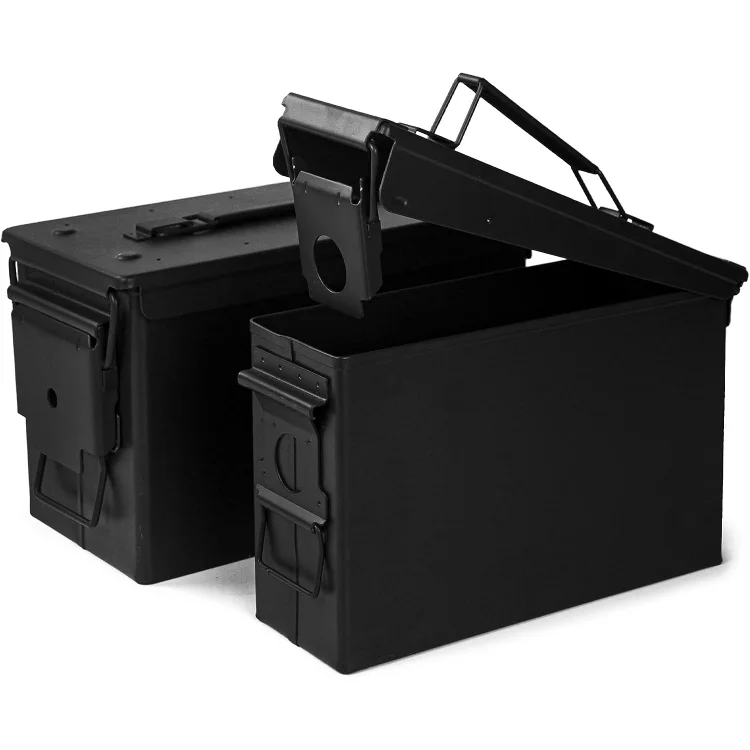 GUGULUZA Metal Ammo Box, Military Solid Steel Holder Box for Long-Term Storage of Shotgun Rifle Nerf Gun Ammo(Black)