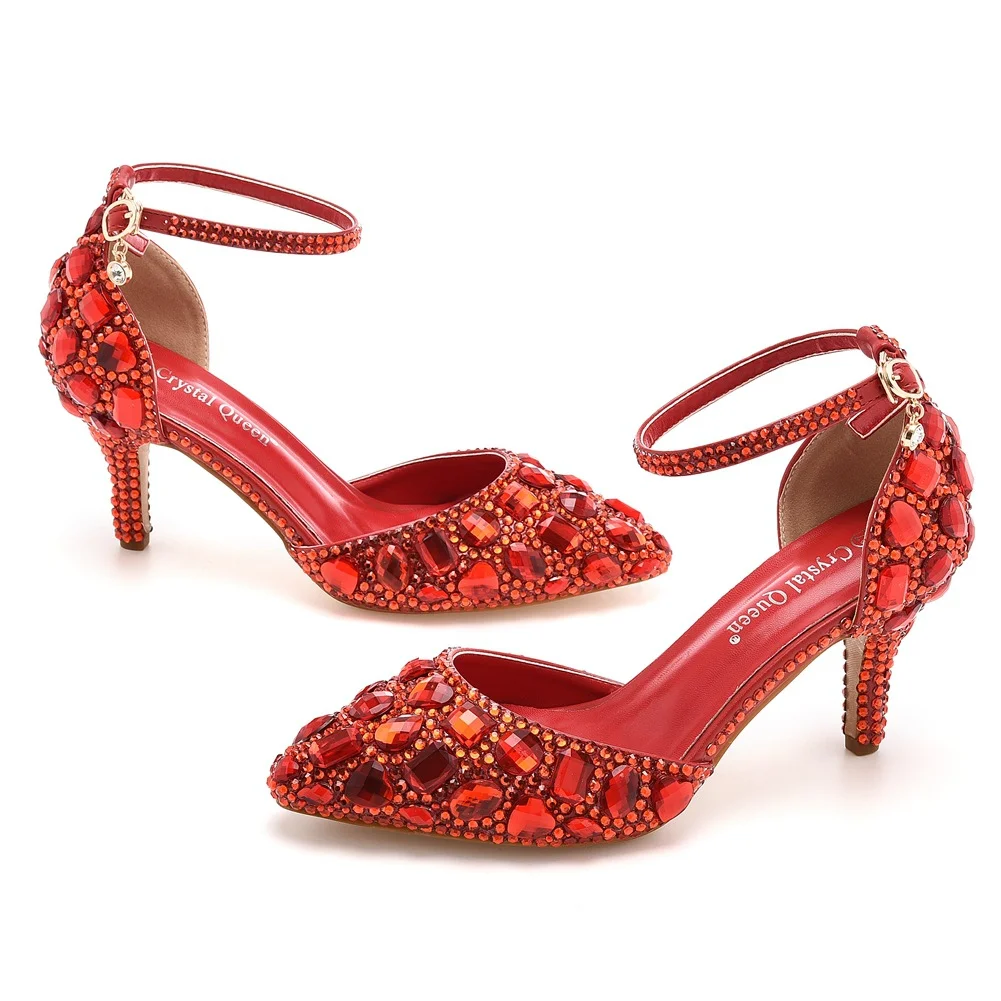 Breakj Breakj Cm Large-Size Sandals Fine Heel Head Water Drill High Heel Sandals Gold Water Drill High Heels Wedding Shoes