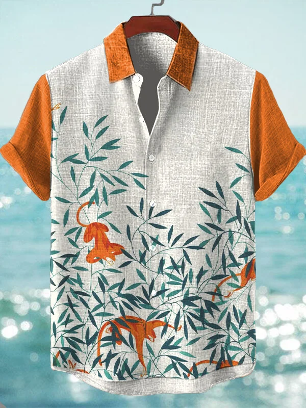 Men's Monkey Under The Leaves Print Short Sleeve Shirt
