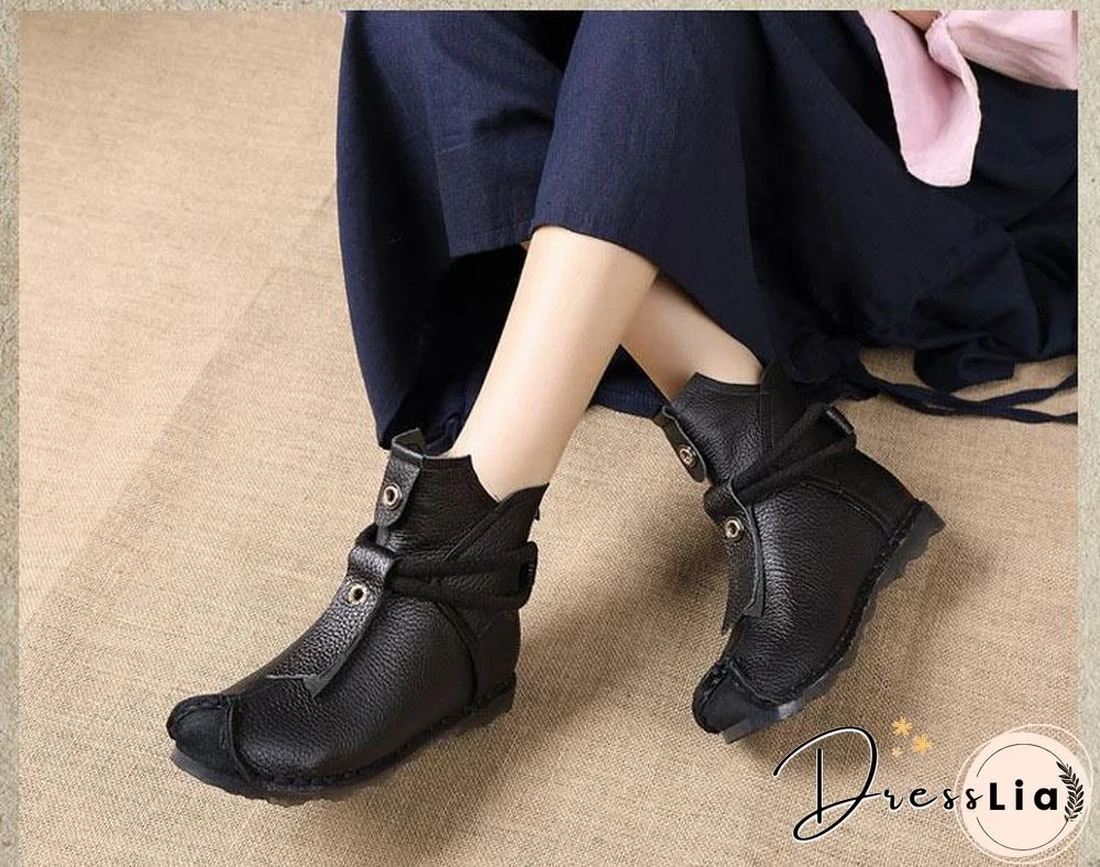 Women Genuine Leather High Quality Fashion Short Flats Ankle Boots