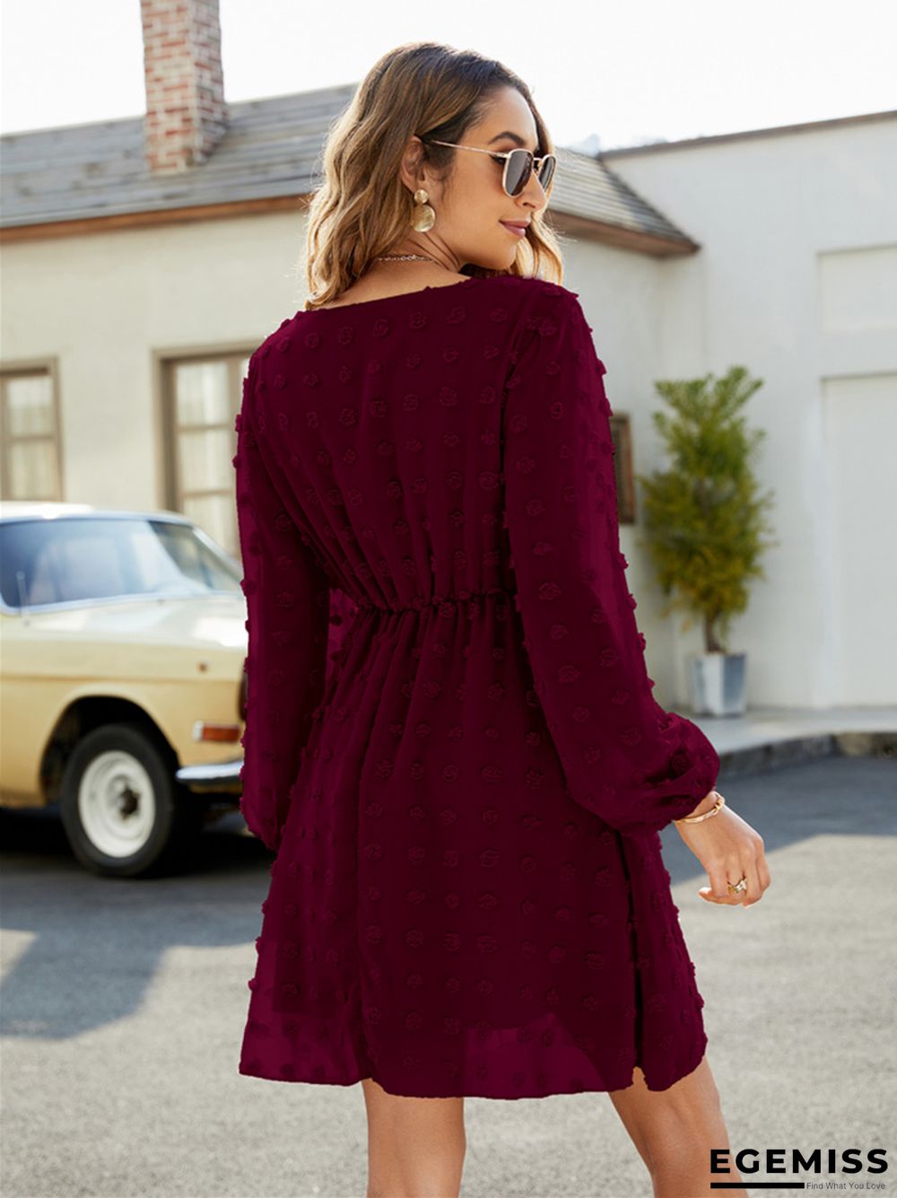 Dot A-line Skirt Ruffled V-neck Casual Loose Short Dress | EGEMISS