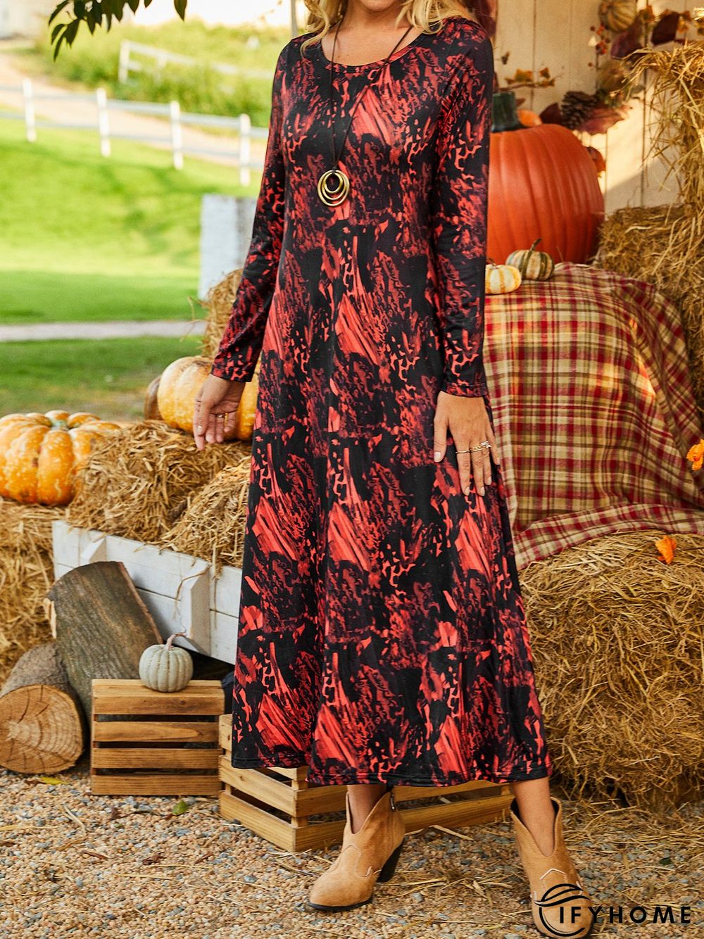 Floral Loosen Cotton Blends Knitting Dress | IFYHOME