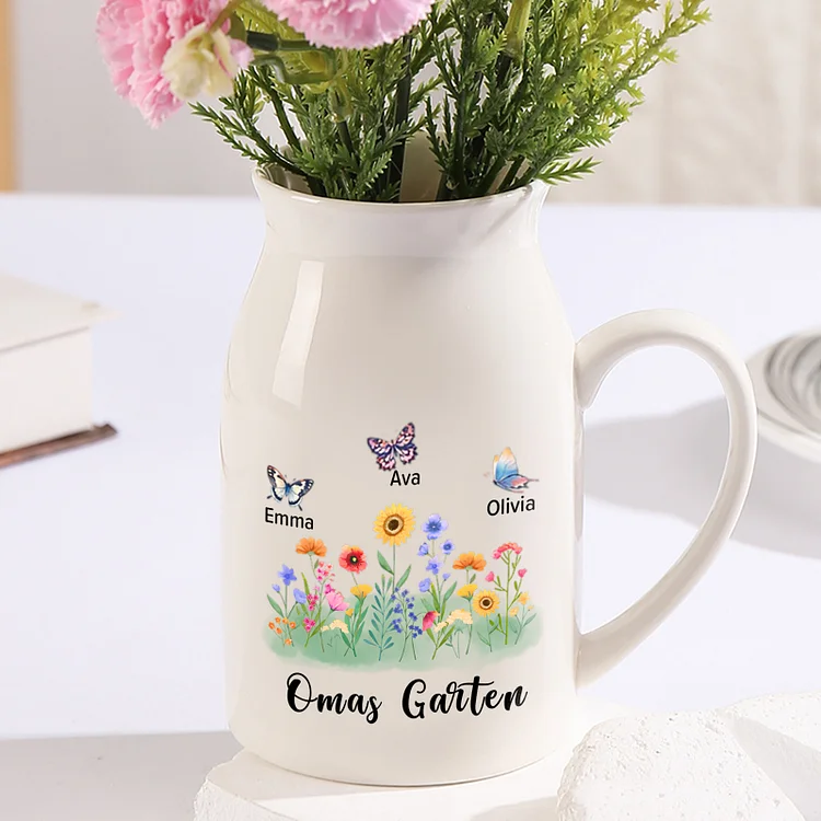 Kettenmachen Personalisierte 3 Namen & Text Blumen & Schmetterling Familie Vase