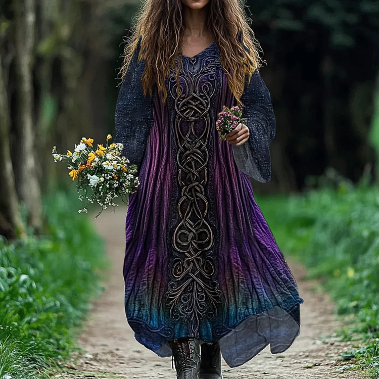 Women's Vintage Viking Tree Of Life Art Cotton And Linen Dress