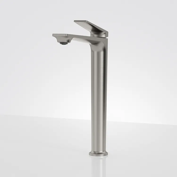 EVERSTEIN High Arc Bathroom Vessel Sink Faucet in Brushed Nickel
