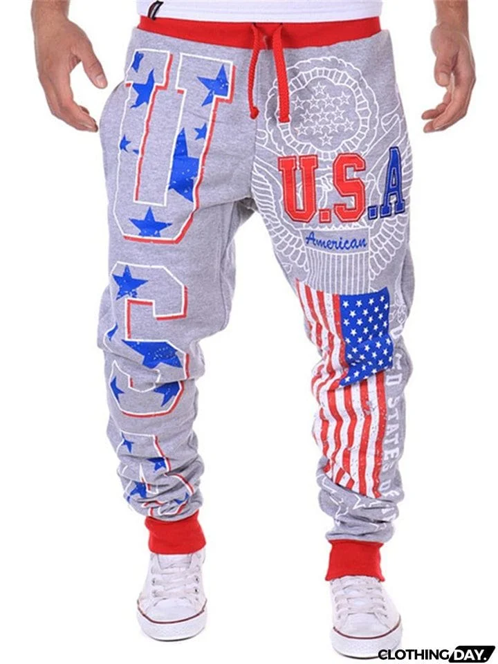 USA National Flag Hip-Hop Baggy Sports Sweatpants for Men