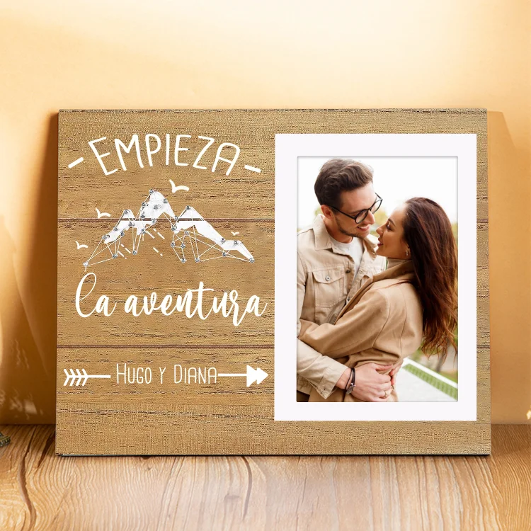 Lámina marco de madera para pareja 2 nombres personalizados con 1 foto