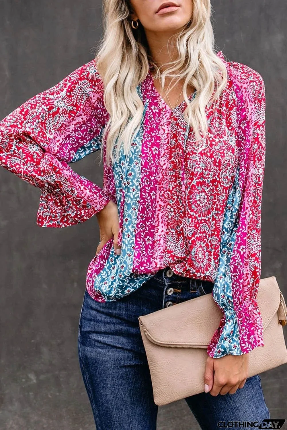 Multicolor Split Neck Printed Blouse