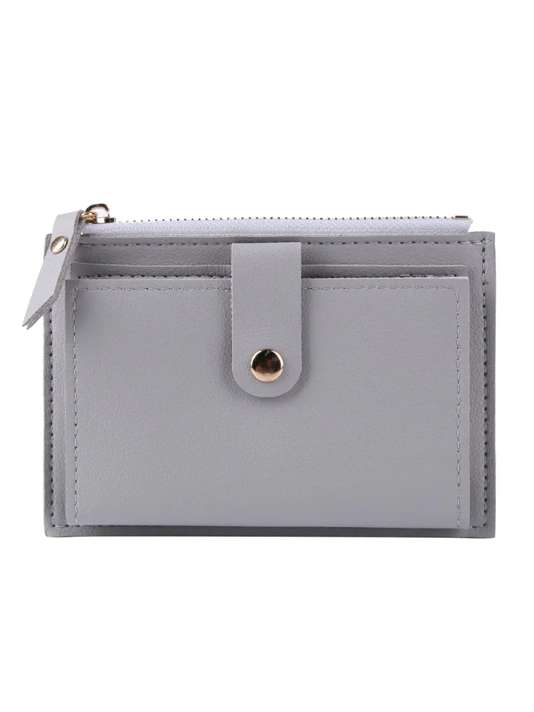 Women Fashion Solid Color Multi-slot Card Holder PU Leather Wallet (Gray)